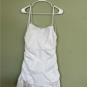 Mango White Dress with Ruched Design